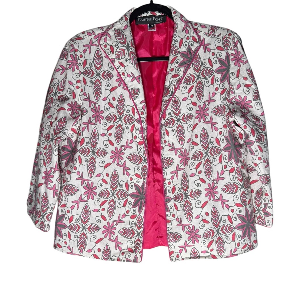 VTG Painted Pony Uniquely USA Floral Jacket Womens size Medium Pink White